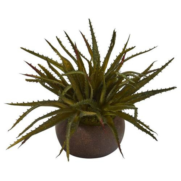 13" Aloe Succulent Artificial Plant In Stone Planter P1164 By Nearly Natural