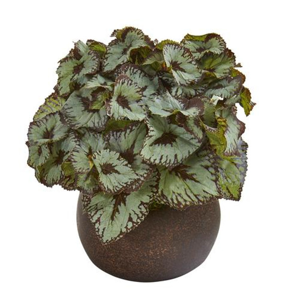 10" Rex Begonia Artificial Plant In Stone Planter P1182 By Nearly Natural