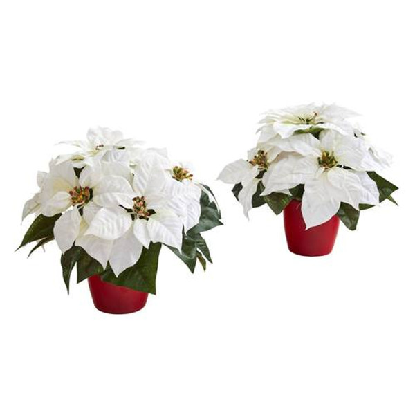 12" Poinsettia Artificial Plant In Red Planter (Set Of 2) P1254-S2 By Nearly Natural