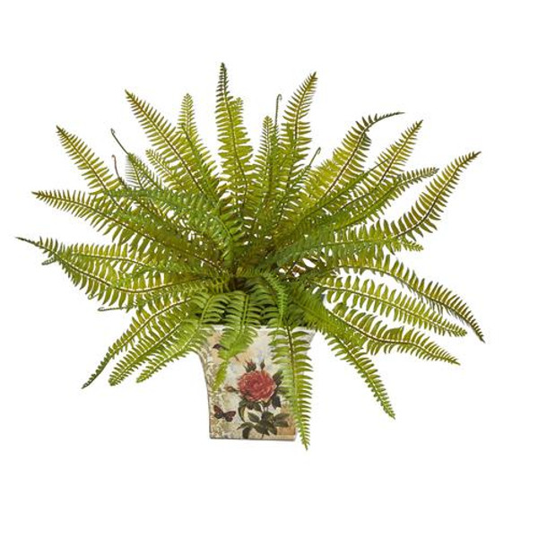 11" Fern Artificial Plant In Floral Planter P1441 By Nearly Natural