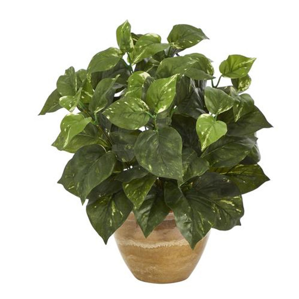 14" Pothos Artificial Plant In Ceramic Planter P1458 By Nearly Natural