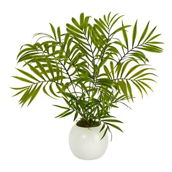 14" Mini Areca Palm Artificial Plant In White Planter P1467 By Nearly Natural