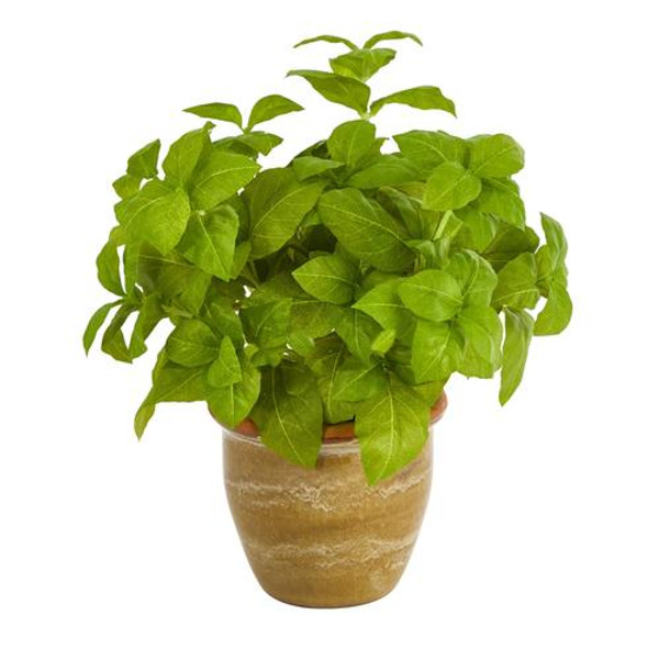 12" Basil Artificial Plant In Ceramic Planter P1474-GR By Nearly Natural