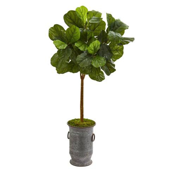46" Fiddle Leaf Artificial Tree In Vintage Metal Planter (Real Touch) T1173 By Nearly Natural