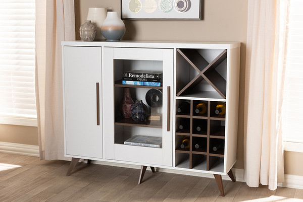 Baxton Studio White And Brown Finished Wine Cabinet SEWC160071WI-White/Columbia