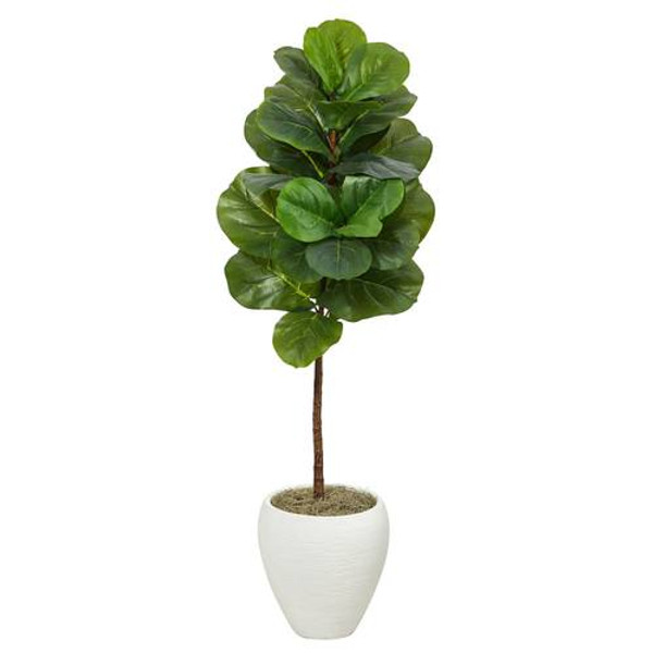 52" Fiddle Leaf Artificial Tree In White Planter T2114 By Nearly Natural
