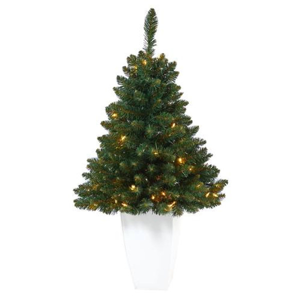 3.5' Northern Rocky Spruce Artificial Christmas Tree With 50 Clear Lights & 154 Bendable Branches In White Metal Planter T2333 By Nearly Natural