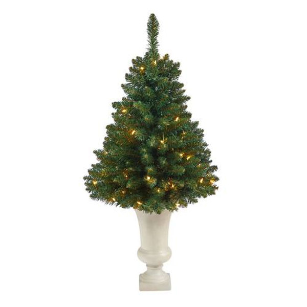 3.5' Northern Rocky Spruce Artificial Christmas Tree With 50 Clear Lights & 154 Bendable Branches In S& Colored Urn T2334 By Nearly Natural