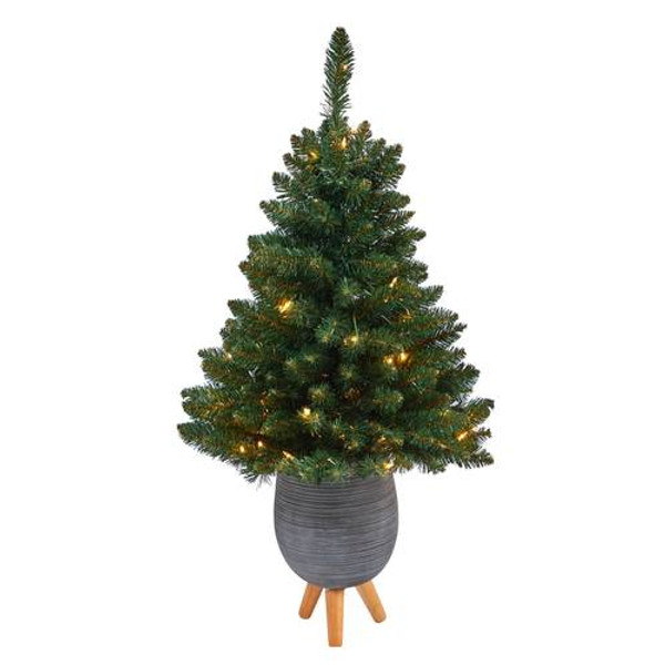3.5' Northern Rocky Spruce Artificial Christmas Tree With 50 Clear Lights & 154 Bendable Branches In Gray Planter With St& T2335 By Nearly Natural
