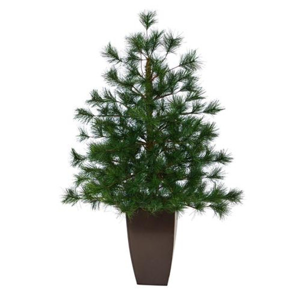 40" Yukon Mixed Pine Artificial Christmas Tree With 213 Bendable Branches In Bronze Metal Planter T2350 By Nearly Natural