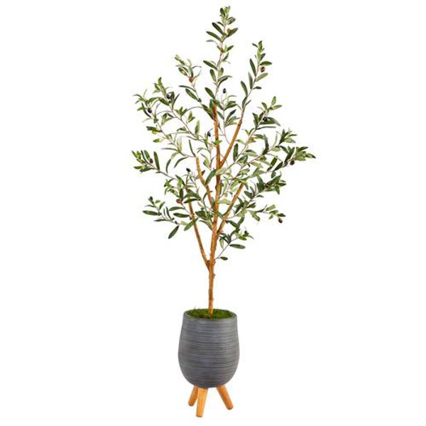 4.5' Olive Artificial Tree In Gray Planter With Stand T2440 By Nearly Natural