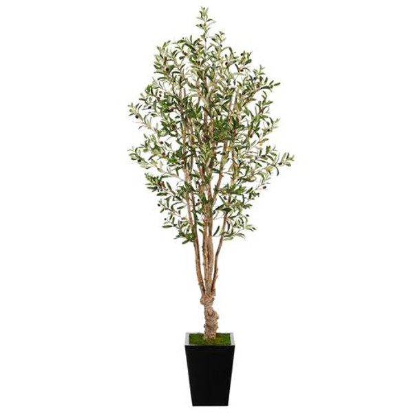 6.5' Olive Artificial Tree In Black Metal Planter T2454 By Nearly Natural