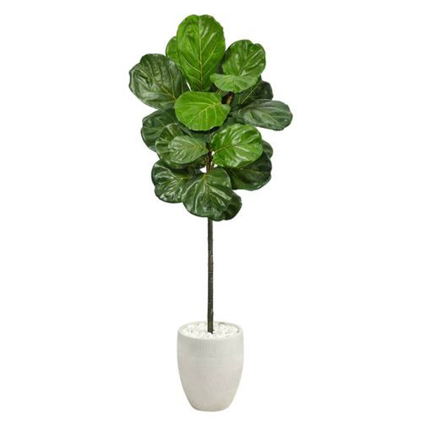 4.5' Fiddle Leaf Artificial Tree In White Planter T2468 By Nearly Natural