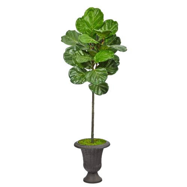 58" Fiddle Leaf Artificial Tree In Charcoal Urn T2469 By Nearly Natural