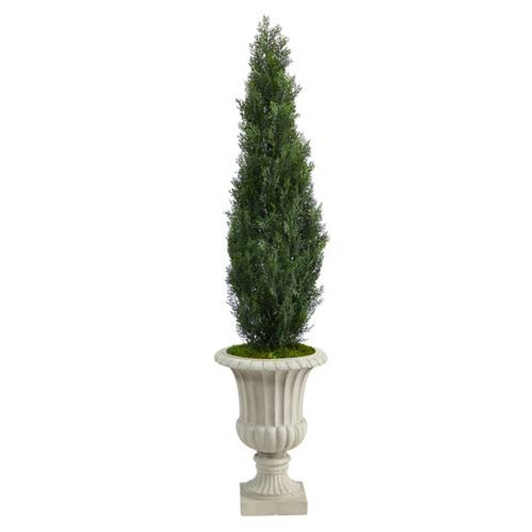 5' Cedar Artificial Tree In Sand Finished Urn (Indoor/Outdoor) T2472 By Nearly Natural