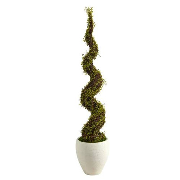 54" Mohlenbechia Spiral Artificial Tree In White Planter T2518 By Nearly Natural