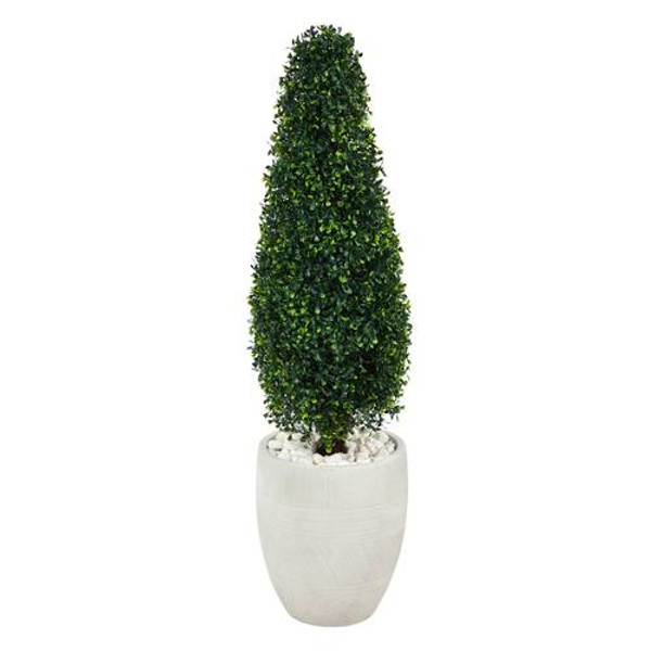 3.5' Boxwood Tower Artificial Topiary Tree In White Planter Uv Resistant (Indoor/Outdoor) T2524 By Nearly Natural
