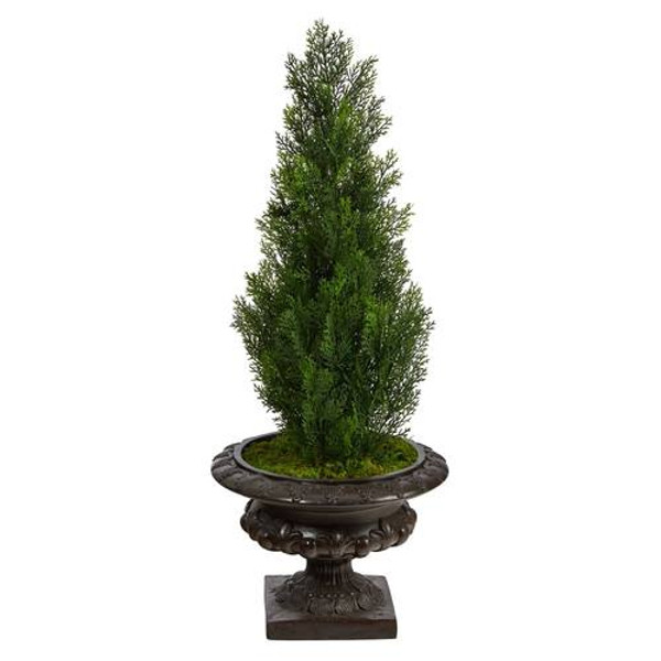 3.5' Mini Cedar Artificial Pine Tree In Iron Colored Urn Uv Resistant (Indoor/Outdoor) T2525 By Nearly Natural