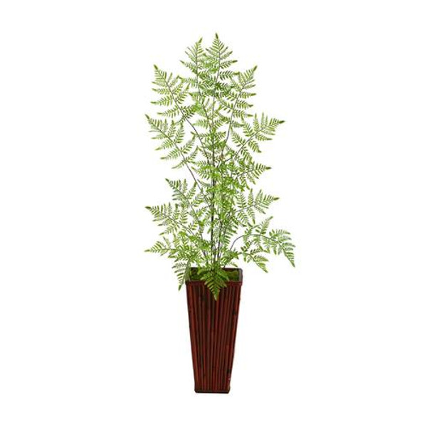 3.5' Ruffle Fern Artificial Tree In Bamboo Planter T2539 By Nearly Natural