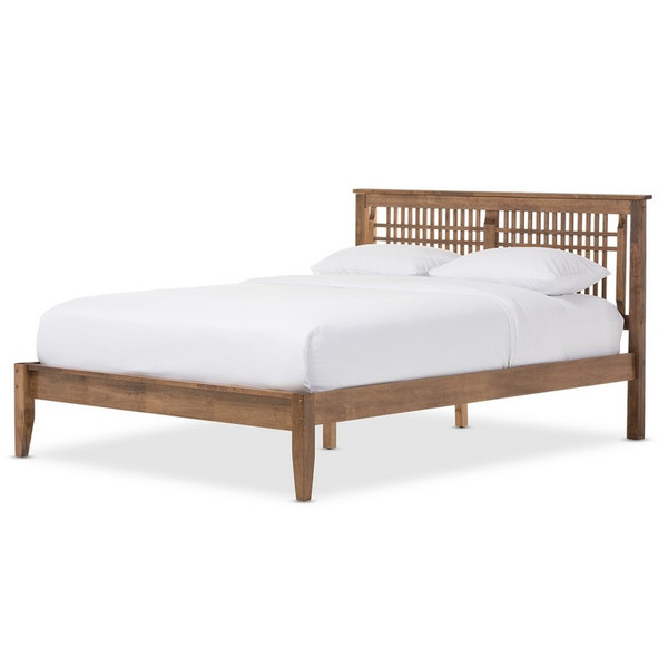 Baxton Studio Loafey Solid Wood Window-Pane Full Platform Bed SW8028-Walnut-M17-Full