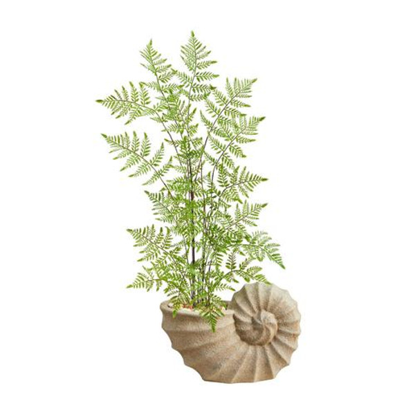 3' Ruffle Fern Artificial Tree In Shell Shaped Planter T2561 By Nearly Natural