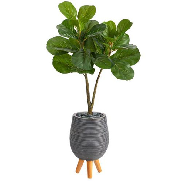 3.5' Fiddle Leaf Fig Artificial Tree In Gray Planter With Stand T2574 By Nearly Natural