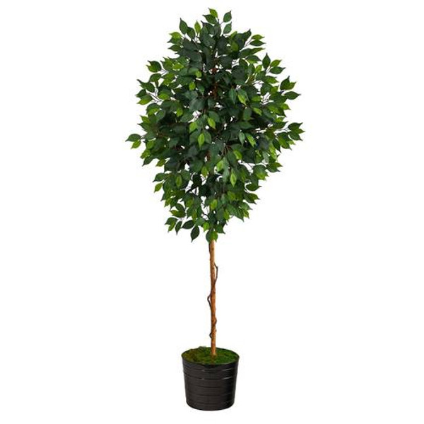74" Ficus Artificial Tree In Black Tin Planter T2582 By Nearly Natural
