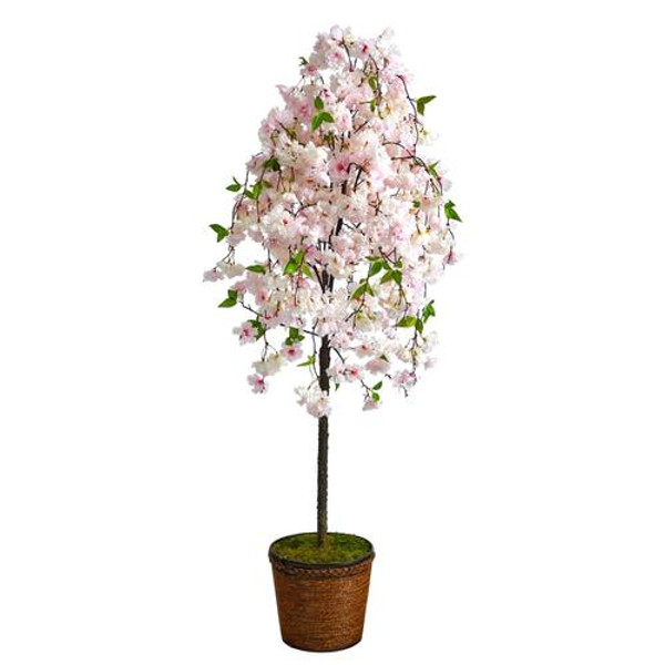 70" Cherry Blossom Artificial Tree In Wicker Planter T2592 By Nearly Natural
