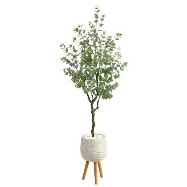 70" Eucalyptus Artificial Tree In White Planter With Stand T2594 By Nearly Natural