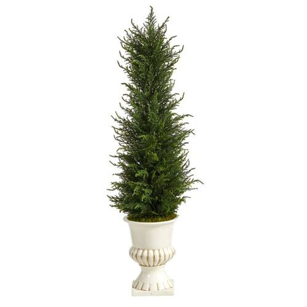 39" Cypress Artificial Tree In White Urn Uv Resistant (Indoor/Outdoor) T2604 By Nearly Natural