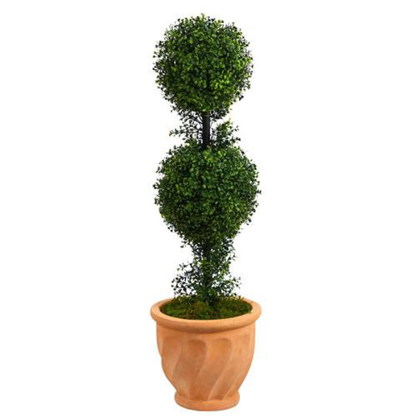 40" Boxwood Double Ball Topiary Artificial Tree In Terra-Cotta Planter (Indoor/Outdoor) T2617 By Nearly Natural