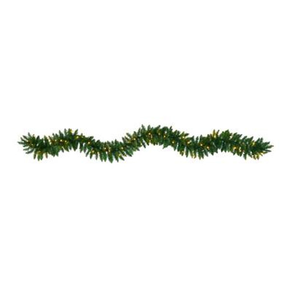 9' Christmas Pine Artificial Garland With 50 Warm White Leds Lights W1100 By Nearly Natural
