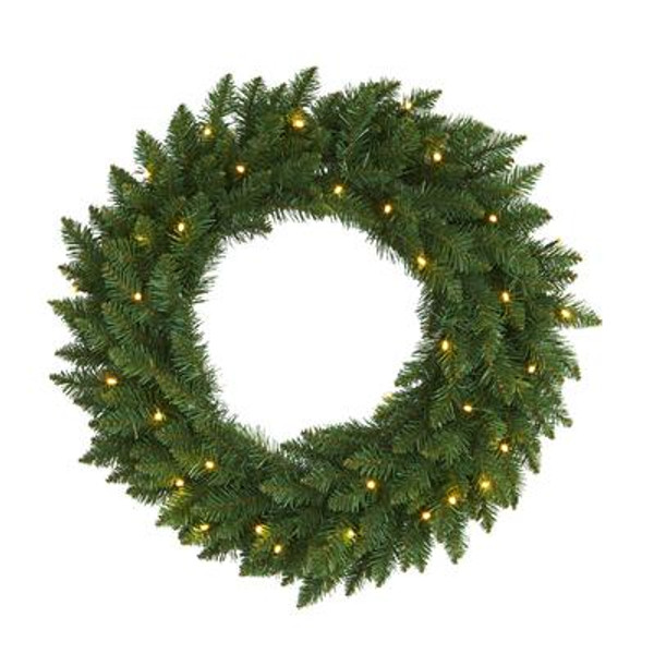 24" Green Pine Artificial Christmas Wreath With 35 Clear Led Lights W1110 By Nearly Natural