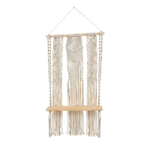 2.5' X 1.5' Layered Macrame Wall Hanging With Wooden Shelf 7124 By Nearly Natural