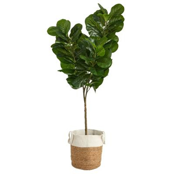 6' Fiddle Leaf Fig Artificial Tree In Handmade Natural Jute And Cotton Planter T2917 By Nearly Natural