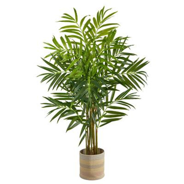 8' King Palm Artificial Tree In Handmade Natural Cotton Multicolored Woven Planter T2990 By Nearly Natural