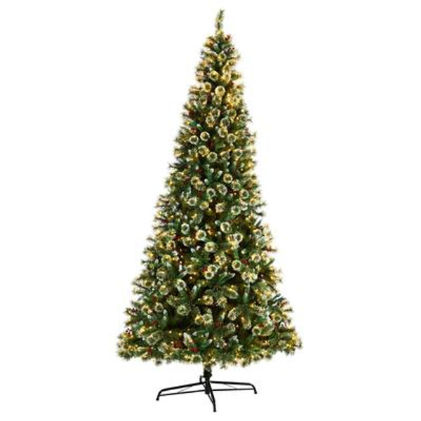 10' Frosted Swiss Pine Artificial Christmas Tree With 850 Clear Led Lights And Berries T3049 By Nearly Natural