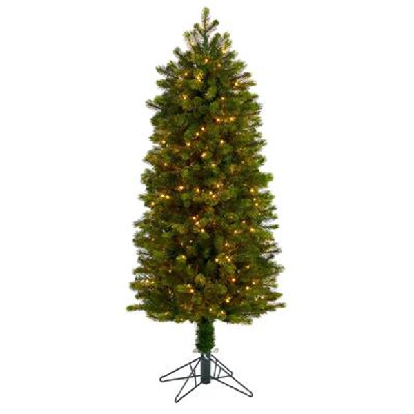 5' Slim Colorado Mountain Spruce Artificial Christmas Tree With 250 (Multifunction With Remote Control) Warm White Micro Led Lights T3287 By Nearly Natural