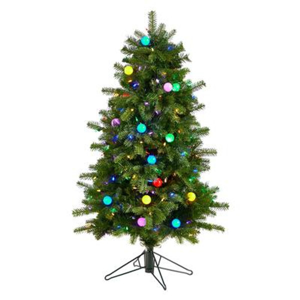 4' Montana Mountain Fir Artificial Christmas Tree With 200 Multi Color Led Lights, 25 Globe Bulbs & 394 Bendable Branches T3293 By Nearly Natural