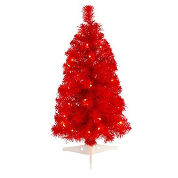 2' Red Artificial Christmas Tree With 35 Led Lights And 72 Bendable Branches T3302 By Nearly Natural