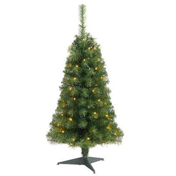 3' Green Artificial Christmas Tree With 50 Led Lights And 118 Bendable Branches T3304 By Nearly Natural