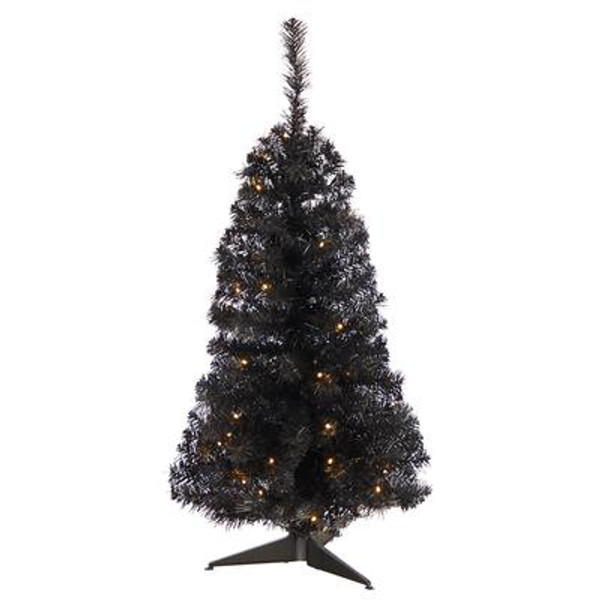 3' Black Artificial Christmas Tree With 50 Led Lights And 118 Bendable Branches T3305 By Nearly Natural