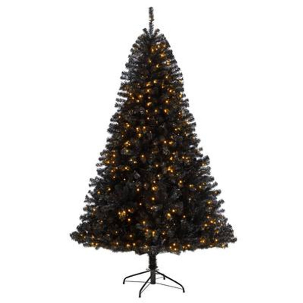 7' Black Artificial Christmas Tree With 500 Clear Led Lights And 1428 Tips T3307 By Nearly Natural