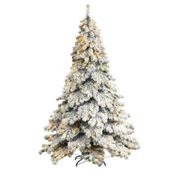 7' Flocked Austria Fir Artificial Christmas Tree With 400 Warm White Led Lights & 1063 Bendable Branches T3315 By Nearly Natural