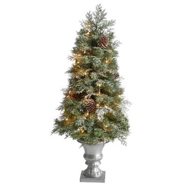 4' English Pine Artificial Christmas Tree With 100 Warm White Led Lights & 413 Bendable Branches In Decorative Urn T3324 By Nearly Natural