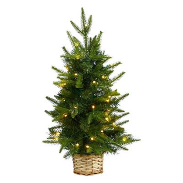 2' Artificial Christmas Tree With 35 Clear Led Lights In Decorative Basket T3325 By Nearly Natural