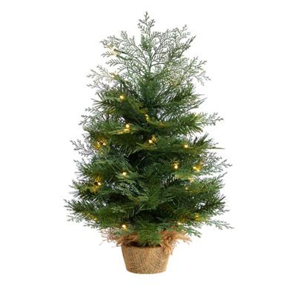 2' Artificial Christmas Tree In Burlap Base With 35 Warm White Led Lights T3327 By Nearly Natural