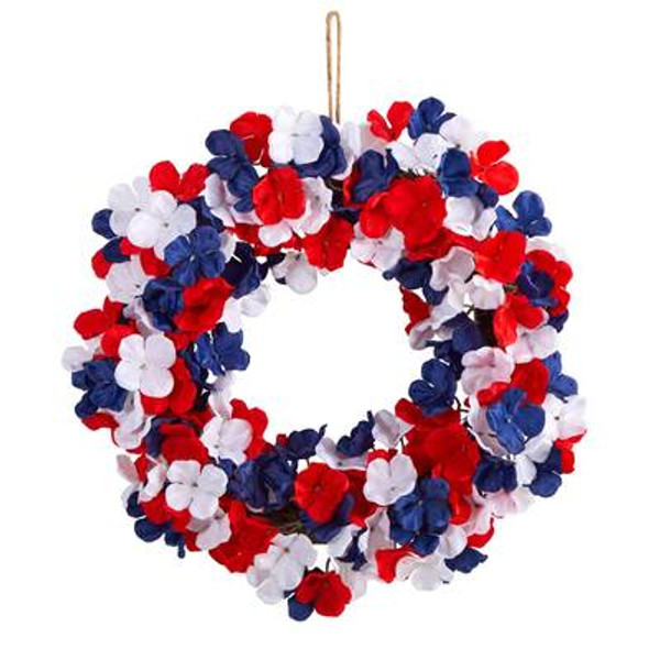 18" Americana Patriotic Hydrangea Artificial Wreath Red White And Blue W1211 By Nearly Natural