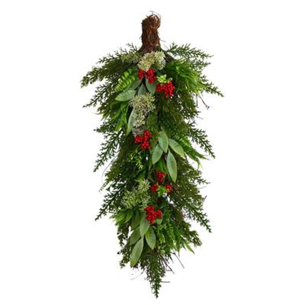 30" Cedar And Berry Artificial Christmas Swag W1274 By Nearly Natural