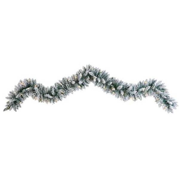 9' Flocked Artificial Christmas Garland With 50 Warm White Led Lights W1310 By Nearly Natural